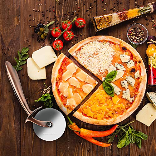 AiHom Pizzaschneider aus Edelstahl Pizzaroller Pizzamesser Pizzarad Pizza Cutter mit ovaler Griffform für angenehme Handhabung - 3