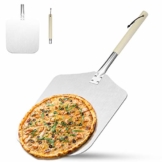 AngLink Pizzaschaufel, Aluminium Pizzaschieber mit Abnehmbarer Holz-Griff Brotschieber für Pizzaofen BBQ, 30.5x35.5x66cm - 1