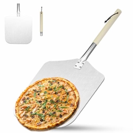 AngLink Pizzaschaufel, Aluminium Pizzaschieber mit Abnehmbarer Holz-Griff Brotschieber für Pizzaofen BBQ, 30.5x35.5x66cm - 1