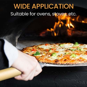 AngLink Pizzaschaufel, Aluminium Pizzaschieber mit Abnehmbarer Holz-Griff Brotschieber für Pizzaofen BBQ, 30.5x35.5x66cm - 5
