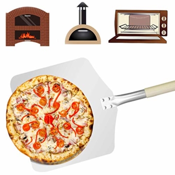 AngLink Pizzaschaufel, Aluminium Pizzaschieber mit Abnehmbarer Holz-Griff Brotschieber für Pizzaofen BBQ, 30.5x35.5x66cm - 6