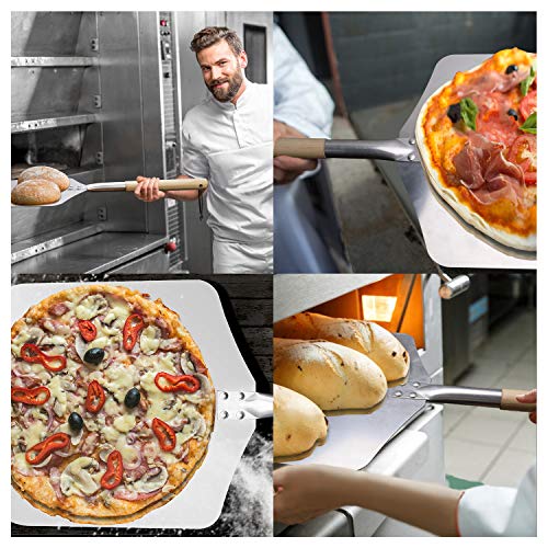 AngLink Pizzaschaufel, Aluminium Pizzaschieber mit Abnehmbarer Holz-Griff Brotschieber für Pizzaofen BBQ, 30.5x35.5x66cm - 9