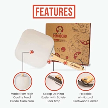 Chef Pomodoro Pizzaschieber mit einklappbarem Holzgriff, 30,5 cm x 35,5 cm - Hochwertige Pizzaschaufel aus Aluminium - Gourmet Pizzaheber für hausgemachte Pizzen, Backen, Brot - Pizza Zubehör - 2