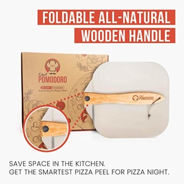 Chef Pomodoro Pizzaschieber mit einklappbarem Holzgriff, 30,5 cm x 35,5 cm - Hochwertige Pizzaschaufel aus Aluminium - Gourmet Pizzaheber für hausgemachte Pizzen, Backen, Brot - Pizza Zubehör - 4