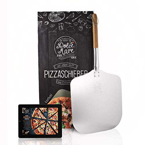DOLCE MARE® Pizzaschieber - Aluminium Pizzaschaufel mit robustem Eichenholzgriff für eine angenehme Handhabung - Pizza Paddle entwickelt für den empfindlichen Pizzaboden - Pizzaheber | Brotschieber - 1