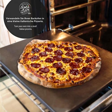 DOLCE MARE Pizzastein Schwarz - Pizza Stein aus hochwertigem Cordierit für den Backofen & Grill - Backstein für knusprige Pizza wie beim Italiener - Inkl. Pizzaschieber - Brotbackstein | Backstein - 2
