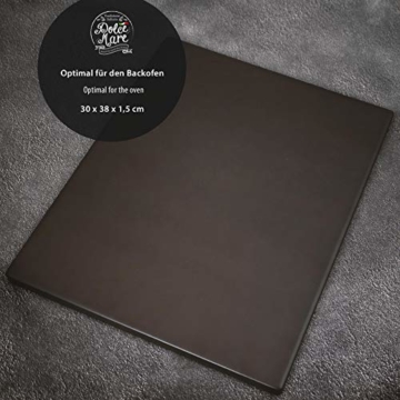 DOLCE MARE Pizzastein Schwarz - Pizza Stein aus hochwertigem Cordierit für den Backofen & Grill - Backstein für knusprige Pizza wie beim Italiener - Inkl. Pizzaschieber - Brotbackstein | Backstein - 8