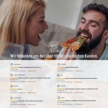 DOLCE MARE Pizzastein Schwarz - Pizza Stein aus hochwertigem Cordierit für den Backofen & Grill - Backstein für knusprige Pizza wie beim Italiener - Inkl. Pizzaschieber - Brotbackstein | Backstein - 9