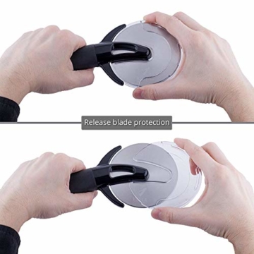 FUKTSYSM Pizzaschneider - New Edelstahl Pizzaschneider, Pizzarad - Pizza Cutter aus Edelstahl Räder und Silikon Griff, Mit Fingerschutz, Unterstützung für die Reinigung der Spülmaschine - 2