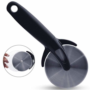 FUKTSYSM Pizzaschneider - New Edelstahl Pizzaschneider, Pizzarad - Pizza Cutter aus Edelstahl Räder und Silikon Griff, Mit Fingerschutz, Unterstützung für die Reinigung der Spülmaschine - 6