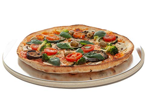 Jamie Oliver BBQ Pizzastein für den perfekt gebackenen Boden - Brotbackstein für Backofen Holz- und Gasgrill - Pizza Stein mit Aluminium Pizzaheber zum Servieren - Rund Ø 33 cm - 3
