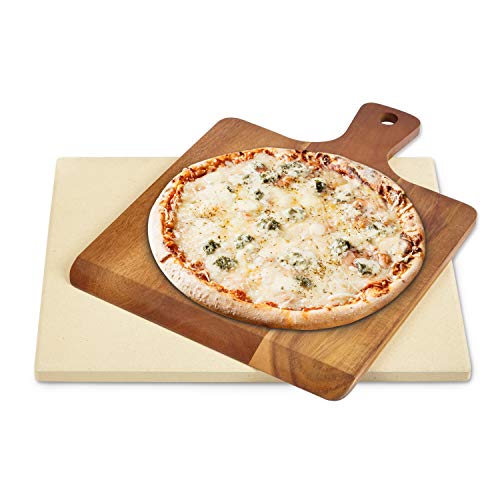 KLAGENA AS-626 Pizzastein-Set für Backofen & Grill, inkl. Pizzastein & Pizzaschaufel aus hochwertigem Akazienholz, Brotbackstein-Set aus Cordierit 38x30x1.5 cm - 2