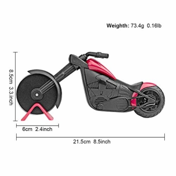 KUONIIY Motorrad Pizzaschneider, Edelstahl Kunststoff Pizzaroller, Pizzarad als schöne Dekor, Ideales Geschenk (21,5 * 8,5 cm, schwarz & rot) - 2