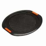 Le Creuset Antihaft Pizza-Backblech, Ø 33 cm, Belüftungslöcher, PFOA-frei, Sauerteigbeständig, Aus Karbonstahl gefertigt, Anthrazit/Orange - 1