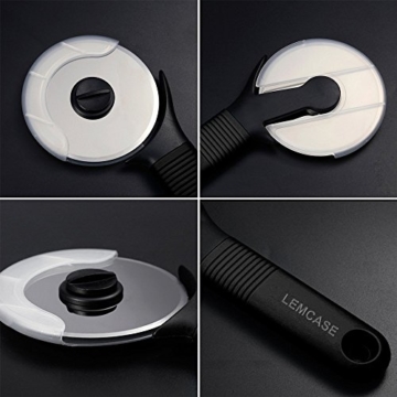 LEMCASE Pizzaschneider - Pizzaroller, Pizzarad - Pizza Cutter aus Edelstahl Räder und Silikon Griff | Schwarz - 4