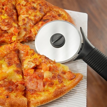 LEMCASE Pizzaschneider - Pizzaroller, Pizzarad - Pizza Cutter aus Edelstahl Räder und Silikon Griff | Schwarz - 6