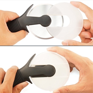 LEMCASE Pizzaschneider - Pizzaroller, Pizzarad - Pizza Cutter aus Edelstahl Räder und Silikon Griff | Schwarz - 7