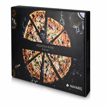 Navaris Pizzastein XXL für Backofen Grill aus Cordierit - Pizza Stein groß für Ofen Brot Backen Flammkuchen - Gasgrill Herd Steinplatte rund Ø 35cm - 7