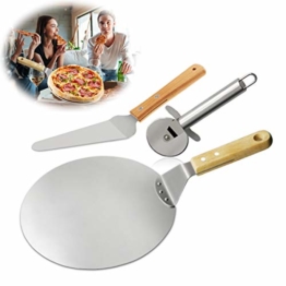 Pizzaschieber Pizzaschaufel TedGem Pizzaschieber edelstahl, Pizzaschneider 3 in 1 Pizzaschaufel mit Holzgriff 430 Edelstahl Zum Backen Hausgemachte Pizza und Brot Kuchen & Kekse Kuchen Torten - 1