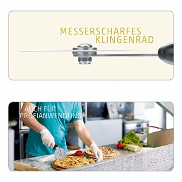 Pizzaschneider - Zerteilt Pizza mühelos in servierfähige Stücke - Pizzaroller mit XXL Schneiderad aus Edelstahl - Handlicher Pizza Cutter mit Fingerschutz - 4