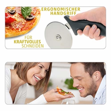 Pizzaschneider - Zerteilt Pizza mühelos in servierfähige Stücke - Pizzaroller mit XXL Schneiderad aus Edelstahl - Handlicher Pizza Cutter mit Fingerschutz - 5