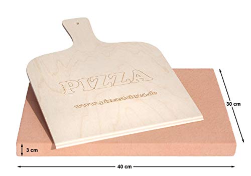 PIZZASTEIN/BROTBACKSTEIN Set, extra Dicker Schamottestein eckig 40x30x3cm mit Pizzaschaufel - für Backofen und Grill - wie aus dem Pizzaofen - 3