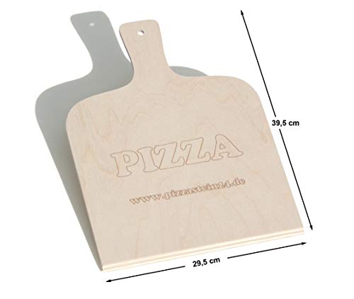 PIZZASTEIN/BROTBACKSTEIN Set, extra Dicker Schamottestein eckig 40x30x3cm mit Pizzaschaufel - für Backofen und Grill - wie aus dem Pizzaofen - 4