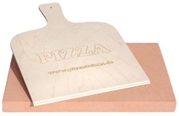 PIZZASTEIN/BROTBACKSTEIN Set, extra Dicker Schamottestein eckig 40x30x3cm mit Pizzaschaufel - für Backofen und Grill - wie aus dem Pizzaofen - 1