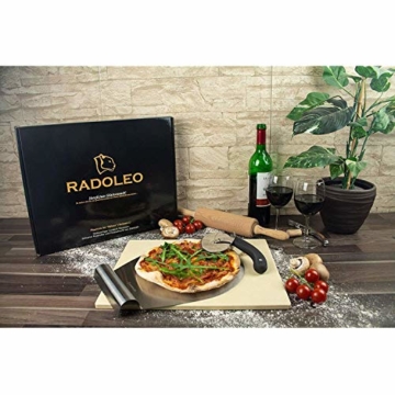 RADOLEO® Pizzastein L aus Cordierit - Premium Set mit Pizza-Roller & Pizzaschaufel | für Gas Grill & Back-Ofen | edle Verpackung | 38x30x1,3cm - 7