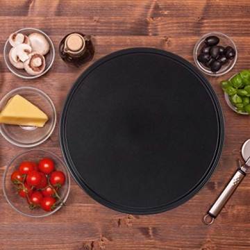 Relaxdays Pizzablech, 2er Set, rund, antihaftbeschichtet, Pizza & Flammkuchen, Carbonstahl, Pizzaform, ∅ 32 cm, grau - 2