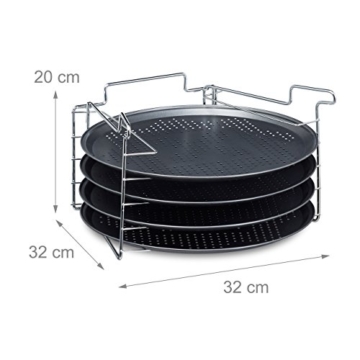 Relaxdays Pizzablech im 4er Set HBT: 20 x 32 x 32 cm Pizzabäcker-Set mit 4 Backblechen und Ständer als Pizza-Backblech und Flammkuchen Blech rundes Pizzabackblech mit Antihaftbeschichtung, anthrazit - 5