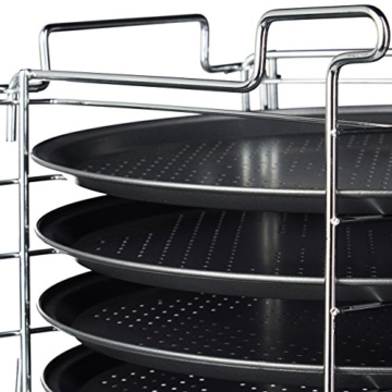 Relaxdays Pizzablech im 4er Set HBT: 20 x 32 x 32 cm Pizzabäcker-Set mit 4 Backblechen und Ständer als Pizza-Backblech und Flammkuchen Blech rundes Pizzabackblech mit Antihaftbeschichtung, anthrazit - 6