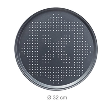 Relaxdays Pizzablech mit Perforation im Set runde Pizzabackbleche mit extra großem Durchmesser: ca. 29 cm Backbleche für Pizza und Flammkuchen Pizza Backset im 2er Set antihaftbeschichtet, anthrazit - 4