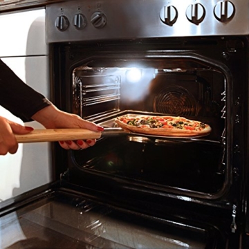 Relaxdays Pizzaschaufel rund, Pizzaschieber mit Holzgriff, Profi Pizzaheber & Brotschieber, Metall, Ø 30cm, beige/silber - 3