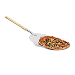 Relaxdays Pizzaschaufel rund, Pizzaschieber mit Holzgriff, Profi Pizzaheber & Brotschieber, Metall, Ø 30cm, beige/silber - 1