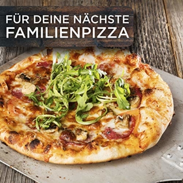 SQUALIPRODU ® Pizzaschieber - Pizzaschaufel aus rostfreiem Edelstahl und Pappelholz - stabiles Gewinde & robuster Holzstab - extra lang - entgratet - Schlaufe zum Aufhängen - 7