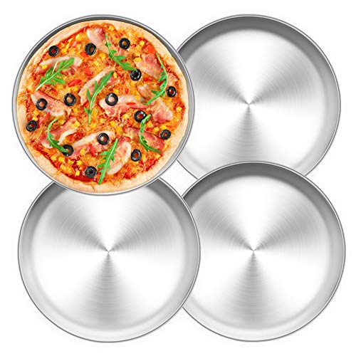 TEAMFAR Pizzablech 4er-Set, Edelstahl Rund Pizzaform Pizza Backblech zum Backen im Ofen, ∅ 26 cm, Gesund & Langlebig, Leicht zu reinigen & Spülmaschinengeeignet - 1