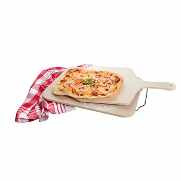 Westmark Pizzastein/Brotbackstein mit Untersatz, Maße: 38 x 30 cm, Rechteckig, Unglasierte Keramik, Beige, 32422260 - 5