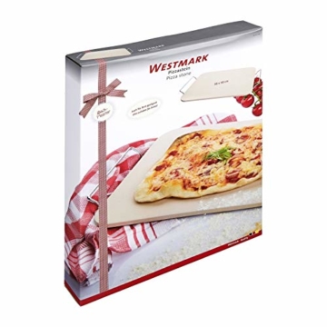 Westmark Pizzastein/Brotbackstein mit Untersatz, Maße: 38 x 30 cm, Rechteckig, Unglasierte Keramik, Beige, 32422260 - 7