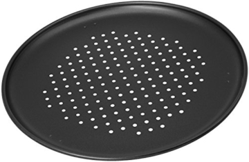 Zenker Pizzaset 3-teilig, Pizzableche & Pizzaschneider, Pizzablech rund (Ø 32 cm) gelocht, inkl. Pizzaschneider und Halter, für Pizza & Flammkuchen - 3