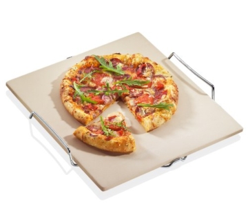 Küchenprofi Pizzastein 38×35,5cm mit Gestell, Cordierit, weiß/silber, 38 cm - 